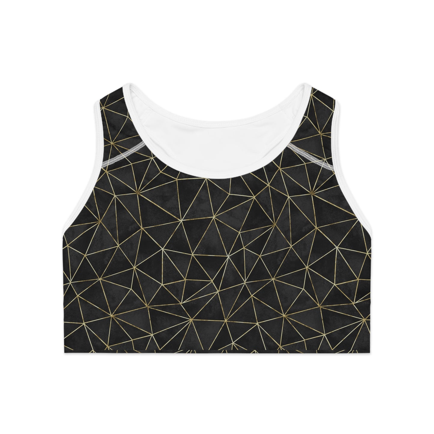 Chic Black & Gold Geometric Sports Bra for Active Women