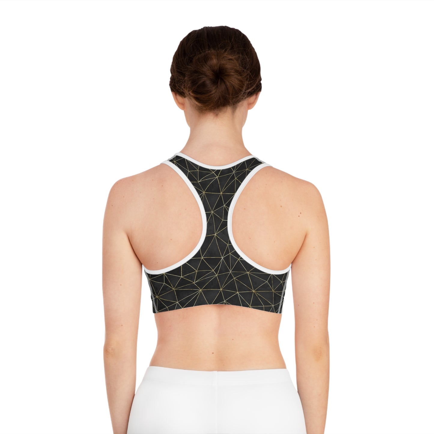 Chic Black & Gold Geometric Sports Bra for Active Women