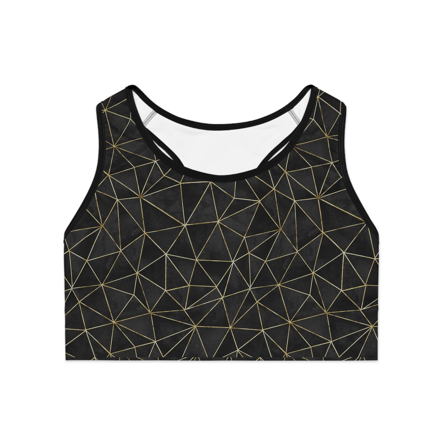 Chic Black & Gold Geometric Sports Bra for Active Women