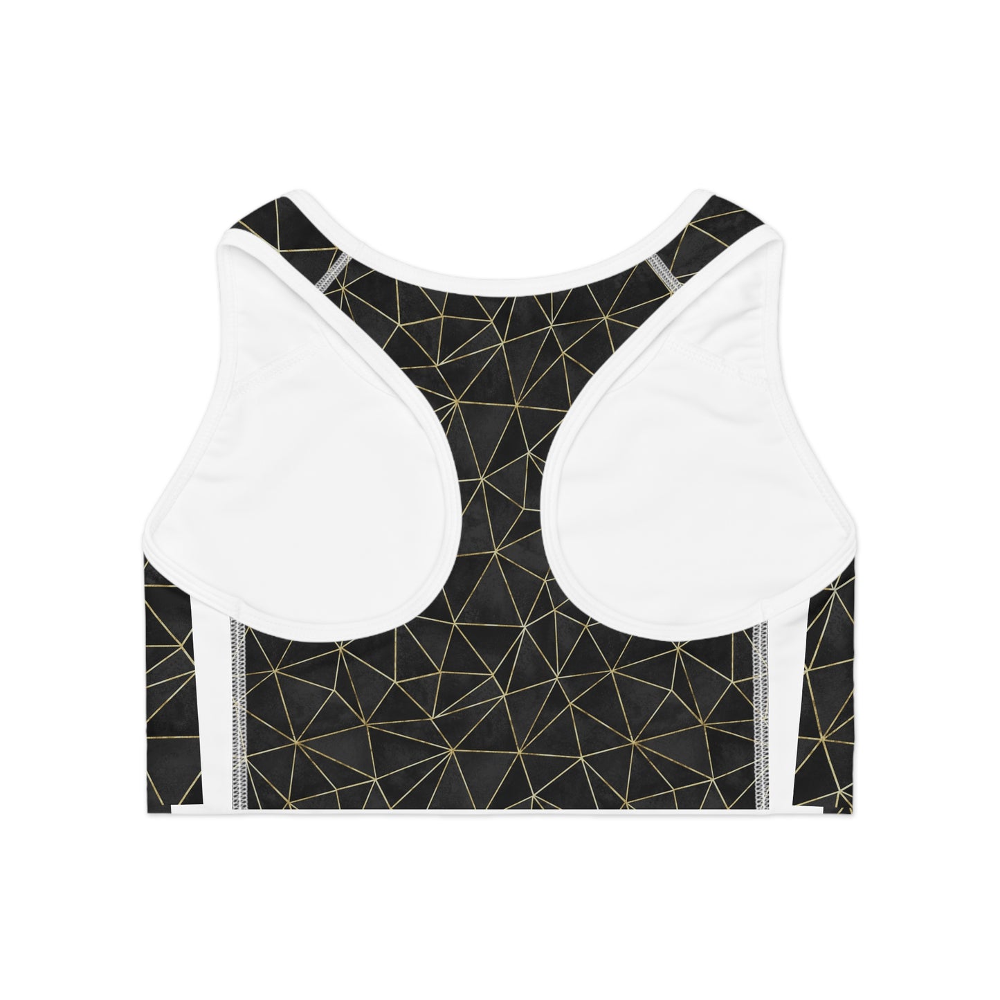 Chic Black & Gold Geometric Sports Bra for Active Women