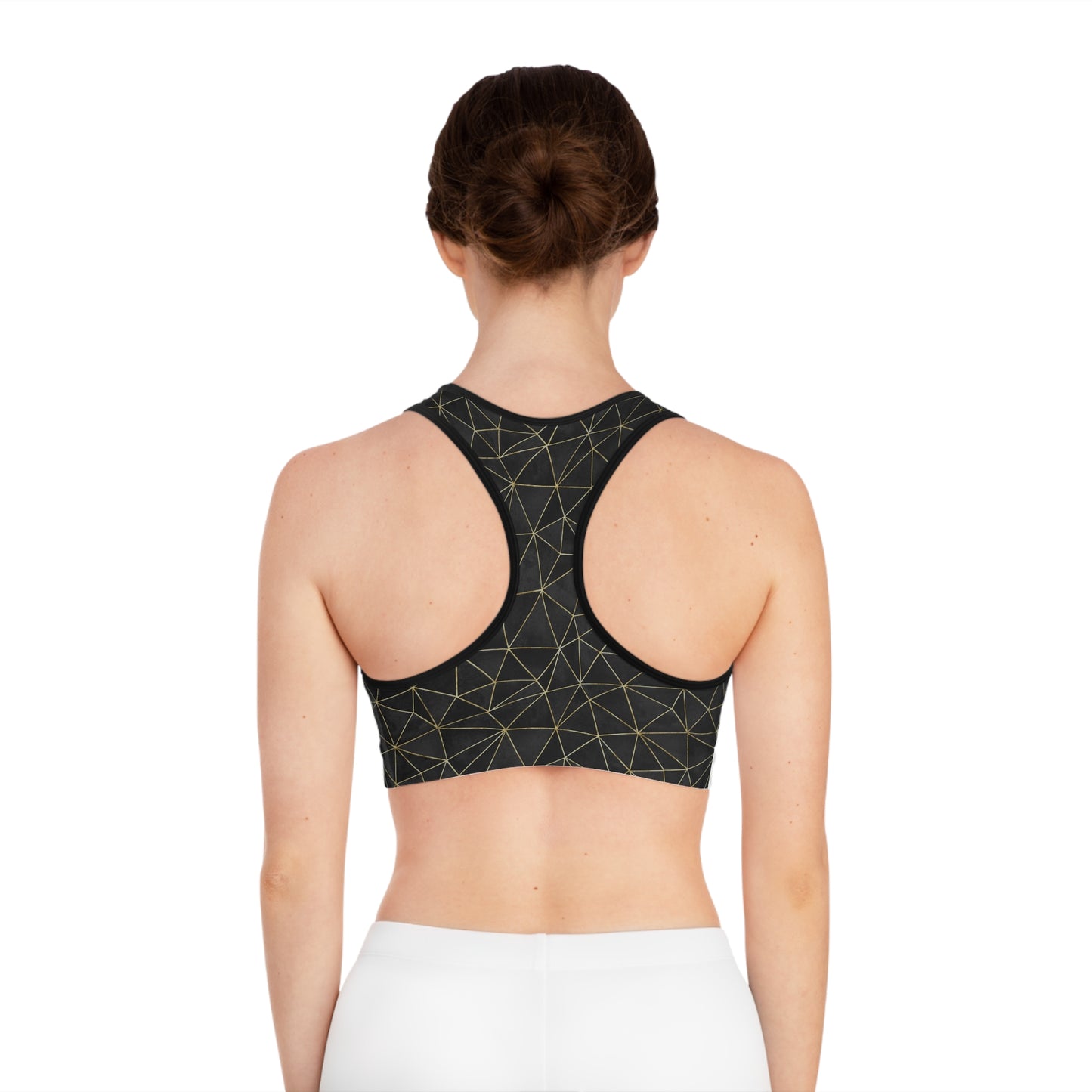 Chic Black & Gold Geometric Sports Bra for Active Women