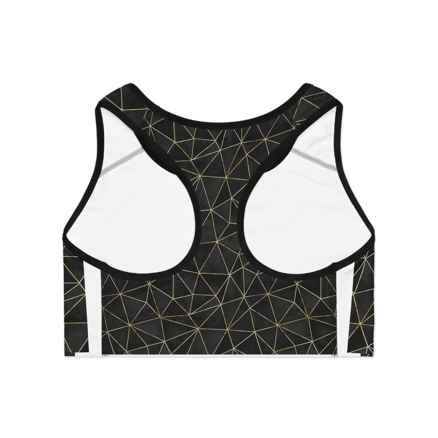 Chic Black & Gold Geometric Sports Bra for Active Women