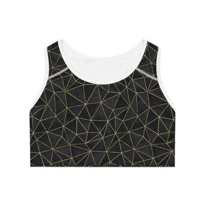 Chic Black & Gold Geometric Sports Bra for Active Women