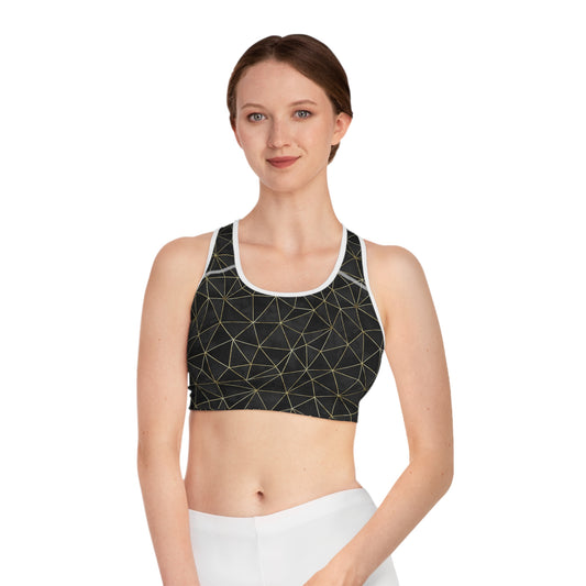 Chic Black & Gold Geometric Sports Bra for Active Women