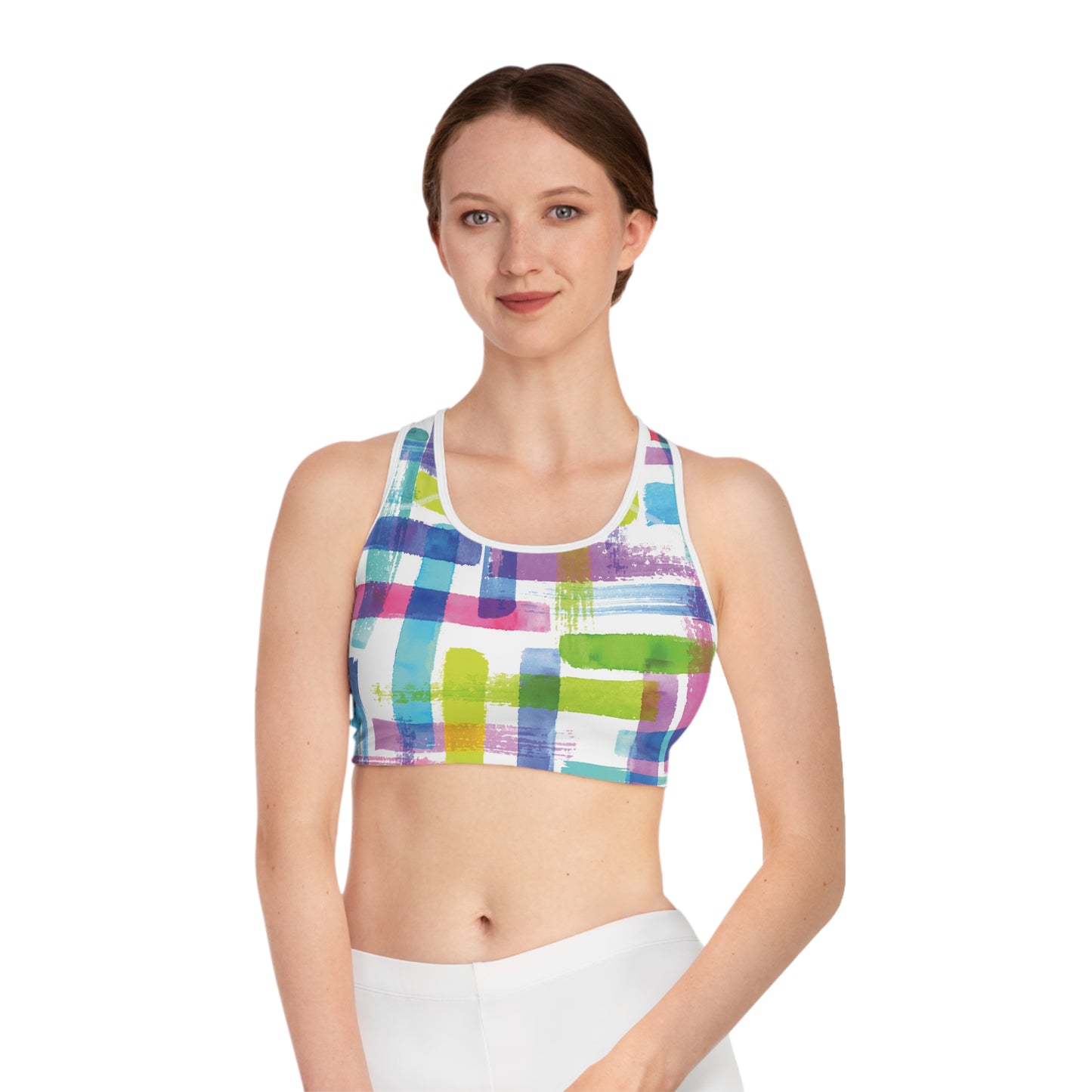 Vibrant Abstract Sports Bra - Colorful Activewear for Fitness Enthusiasts