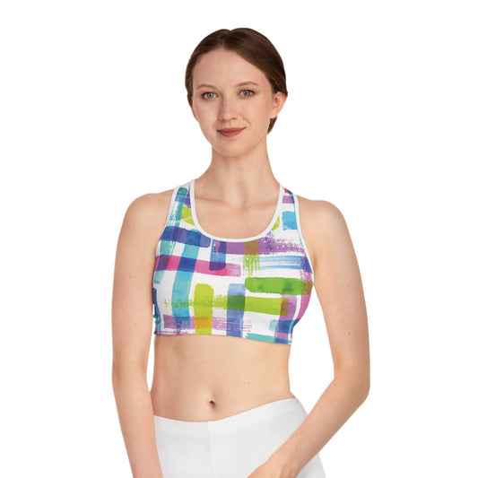 Vibrant Abstract Sports Bra - Colorful Activewear for Fitness Enthusiasts
