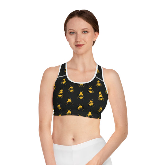 Bee-Themed Sports Bra for Active Women, Workout Top, Fitness Gear, Gift for Her, Yoga Essentials, Cute Athletic Wear