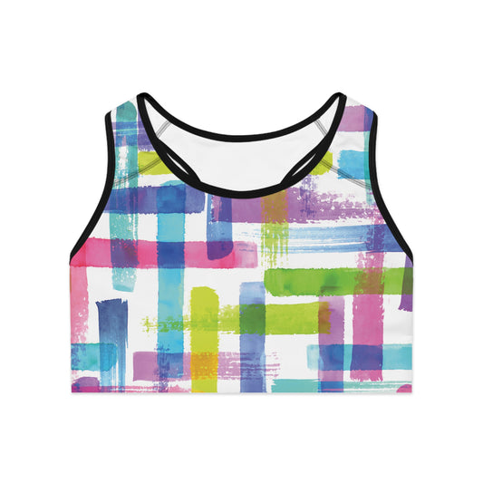 Vibrant Abstract Sports Bra - Colorful Activewear for Fitness Enthusiasts