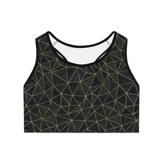 Chic Black & Gold Geometric Sports Bra for Active Women