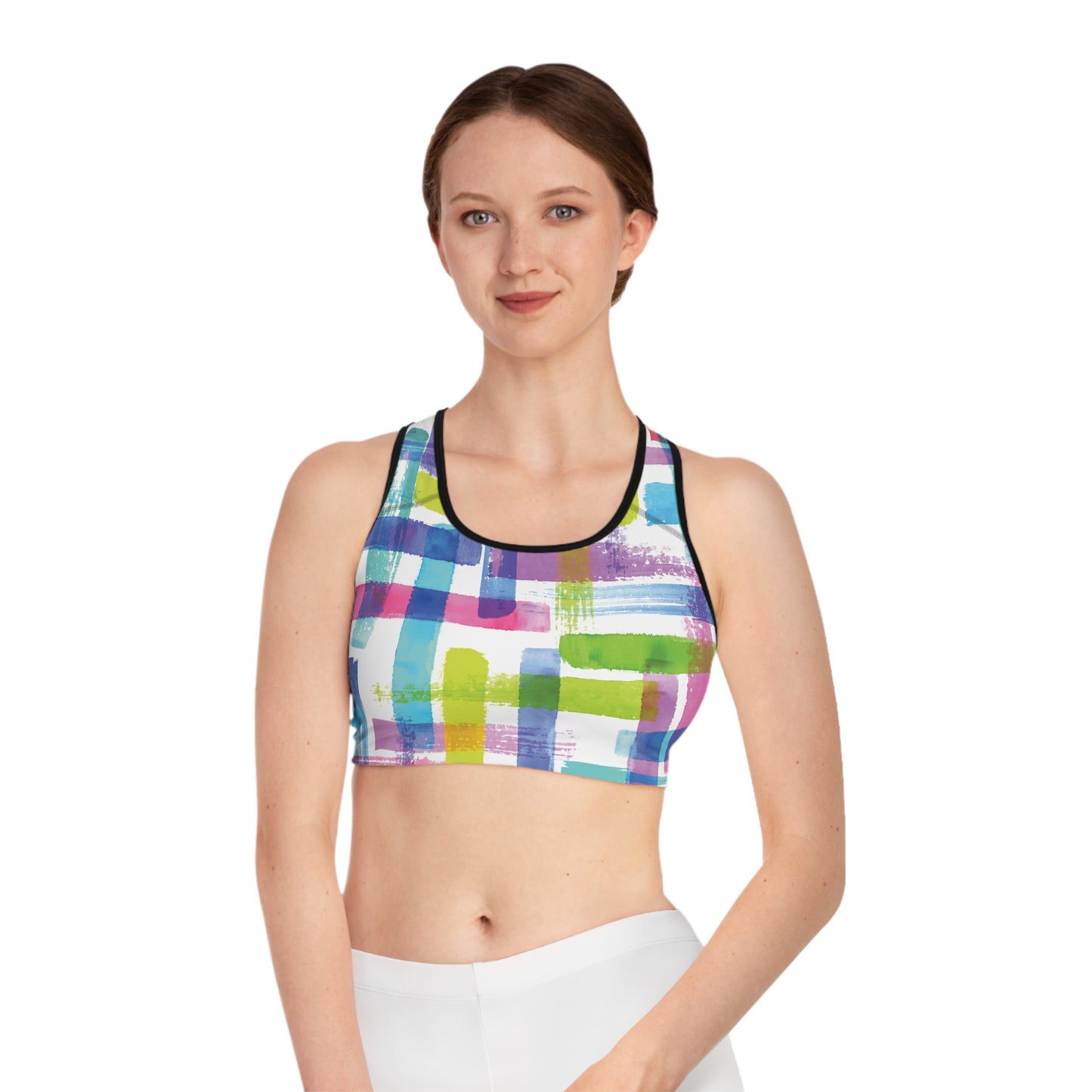 Vibrant Abstract Sports Bra - Colorful Activewear for Fitness Enthusiasts