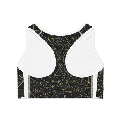 Chic Black & Gold Geometric Sports Bra for Active Women