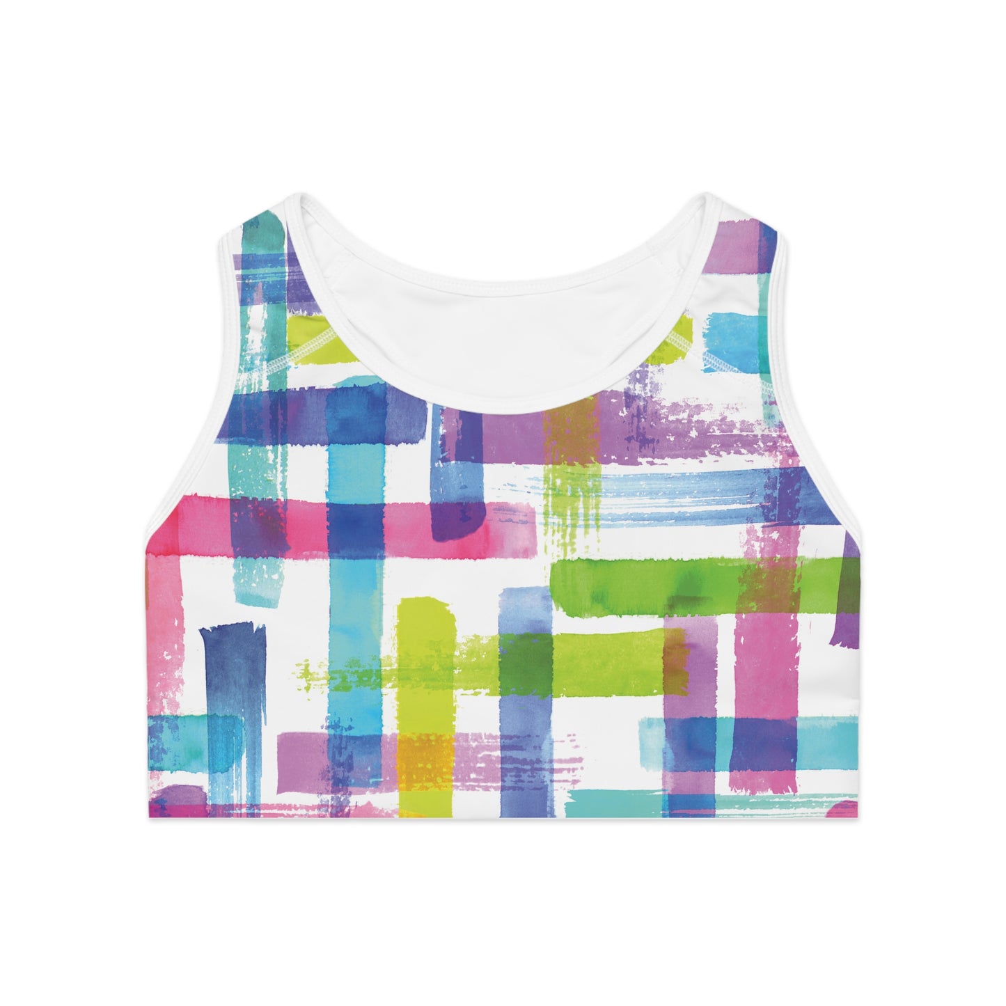 Vibrant Abstract Sports Bra - Colorful Activewear for Fitness Enthusiasts